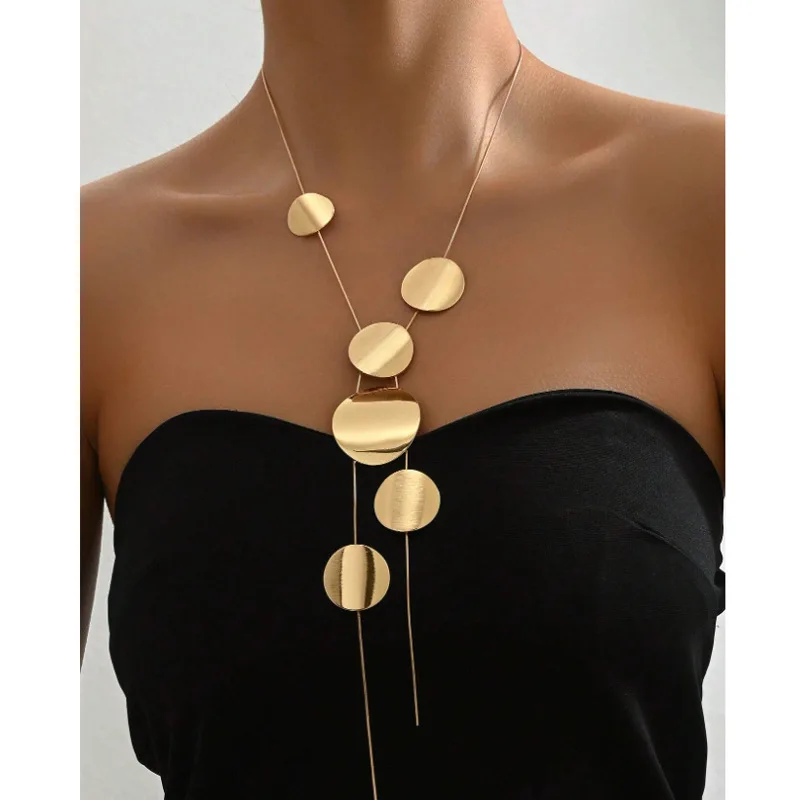 Joker Inspired Long Layered Necklace for Women Featuring Hollow Geometric Pendants on Sleek Snake Bone Chain in Gold Silver Hear