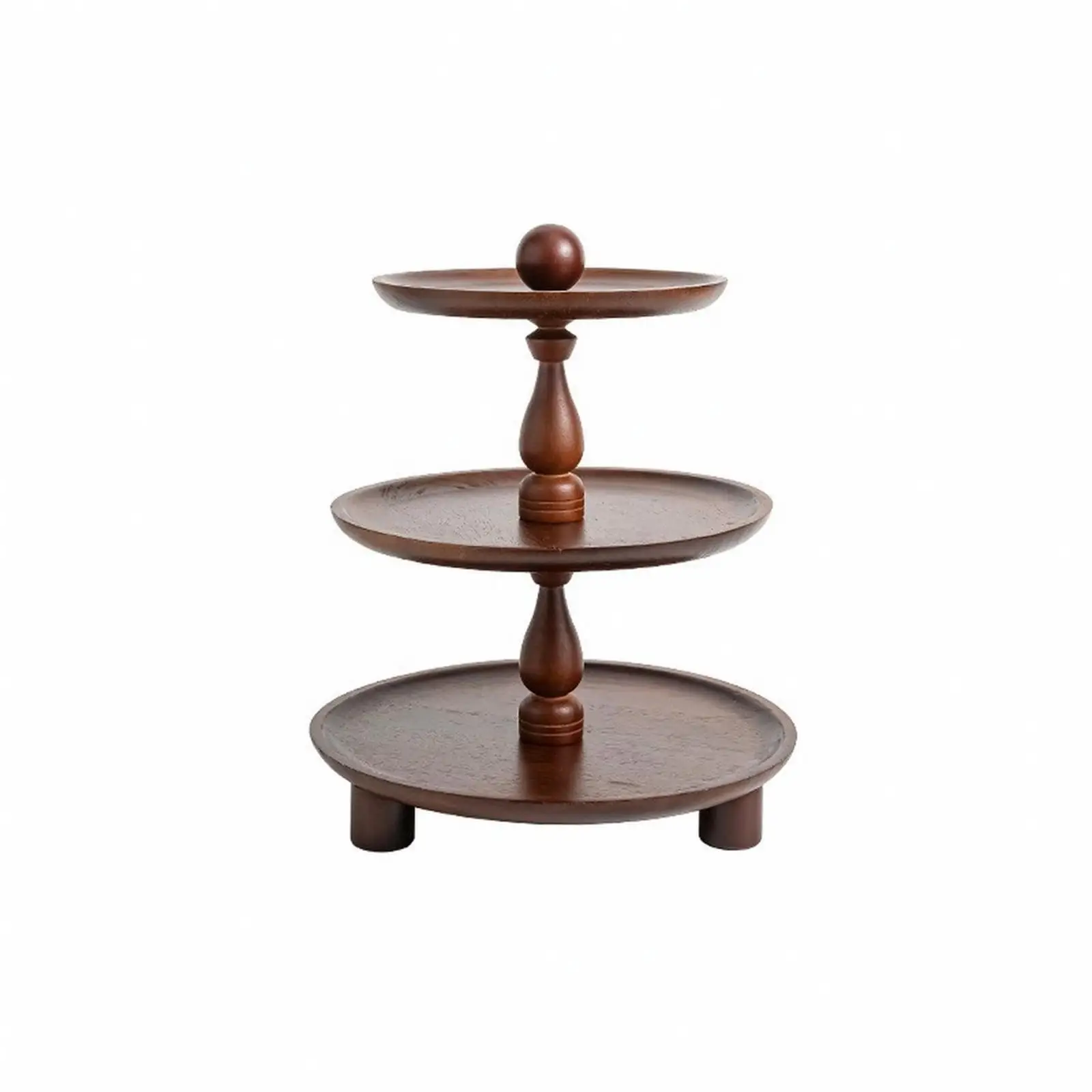 Solid Wood Serving Stand with Round Raised Tray for Dessert Display Cake Pastry Cupcake Holder Compact Kitchen Table Organizer