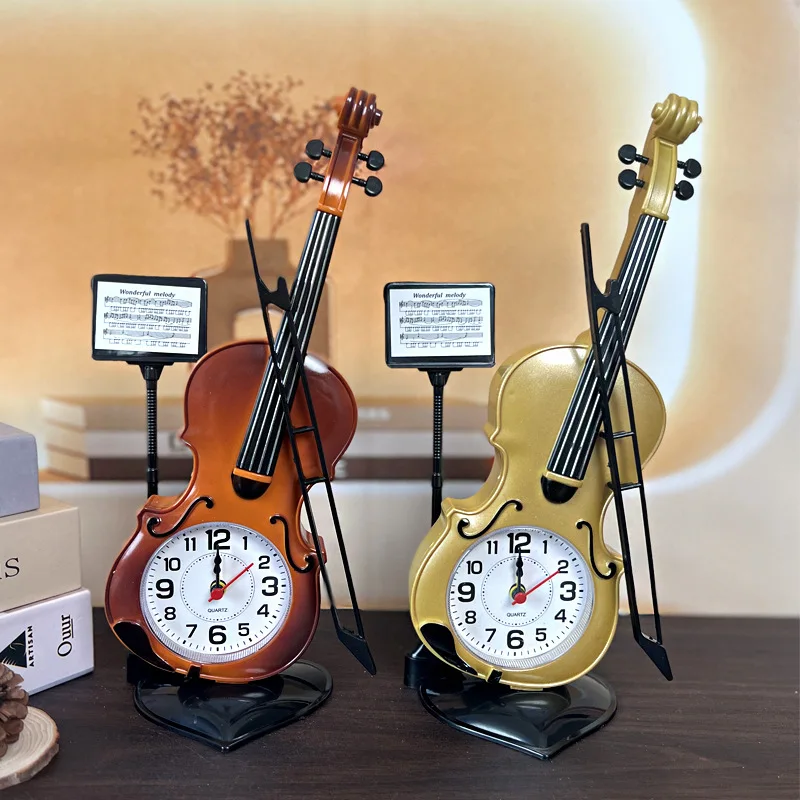 Creative Student Desktop Ornaments Pointer Clock Cello Plastic Alarm Clock Desktop Home Gift Old Children Desk Clock