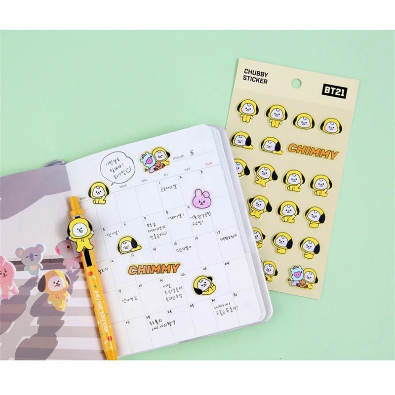 Kawaii BT21 Anime Bubble Sticker Self-Adhesive Sticker Handbook Cute Cartoon DIY Three-dimensional Sticker Birthday Gift