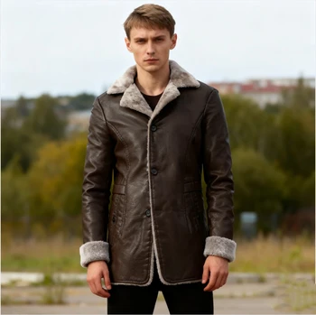 Men's Long Leather Coat PU Jacket for Men Winter Warm Fleece Lined Business Overcoat Trench Mens Outerwear Motorcycle Jacket 6