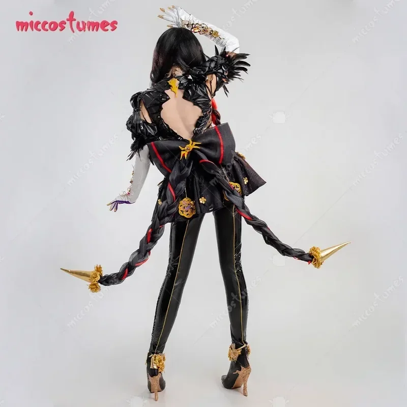 Miccostumes Disfraz de cosplay para mujer Vestido sin espalda con leggings y guantes