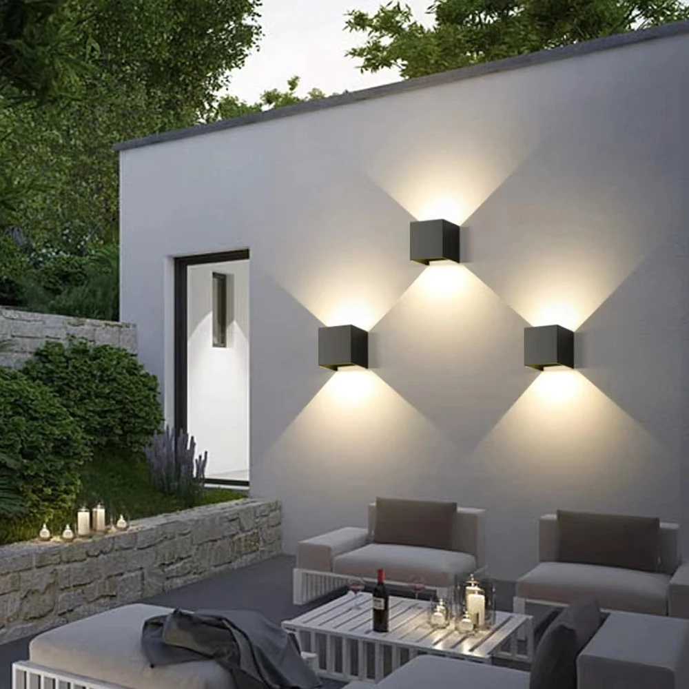 Outdoor Waterdichte Wandlamp Moderne Vierkante Aluminium Zwart Wit Muur Verlichting Veranda Binnenplaats Lamp Buitenmuur Armatuur