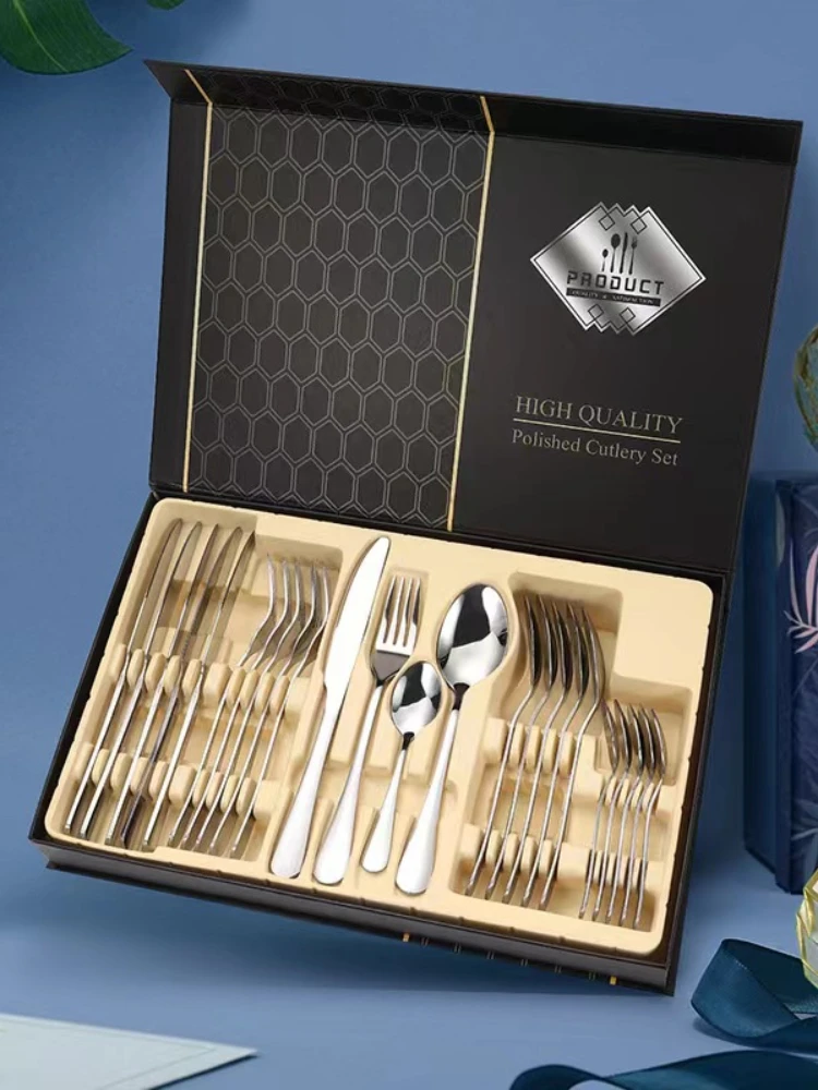 304 Stainless Steel Western Food Tableware Set Full Set Steak Knife and Fork Spoon Gift 24 Pieces Gift Box