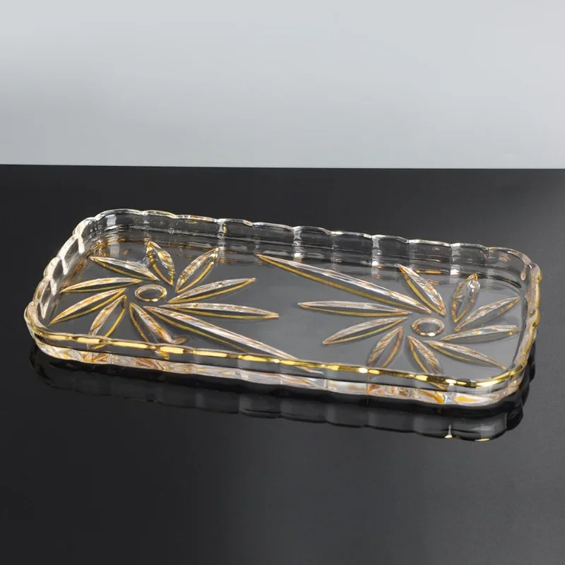 Crystal glass rectangular tray, fruit plate, large living room household water cup plate