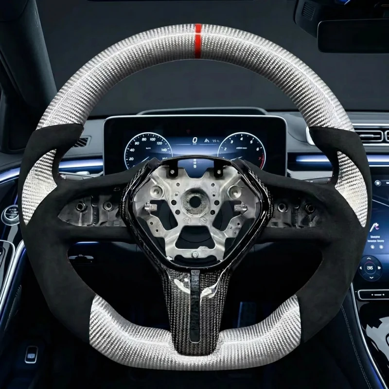 MX-5 Miata 2016-2023 Carbon Fiber Leather Sports Flat Bottom Steering Wheel 35mm/40mm Grip Sizes Black Fit