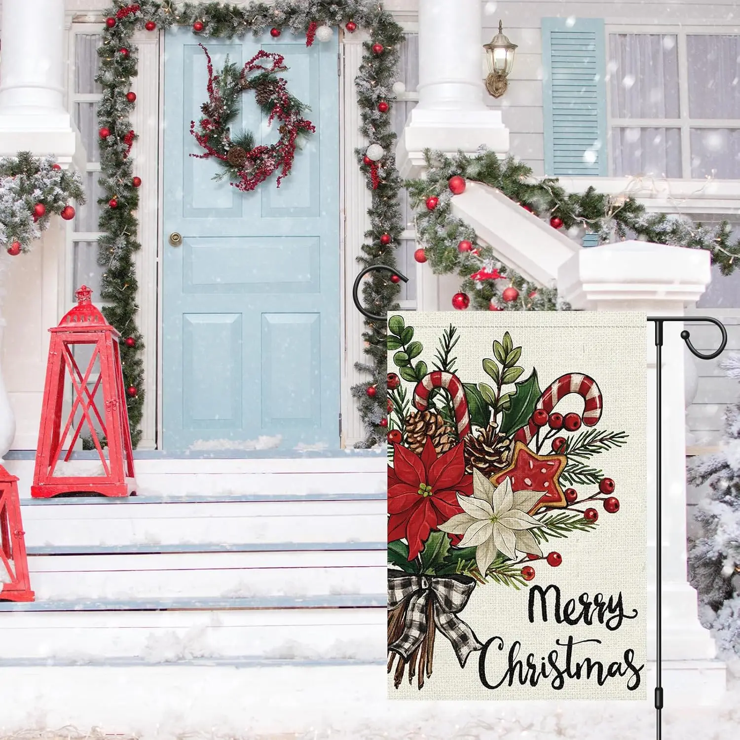 Merry Christmas Floral Garden Flag 12x18 Inch Double Sided Small Burlap Xmas Holiday Outside Yard Decoration WWL IIC
