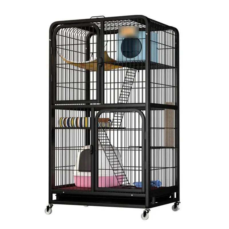 Heavy Duty Large Foldable Metal Cat Kitten Ferret Cage 360 Rotary Caster Housing Pet Play Fence with Ramp Ladder Hammock