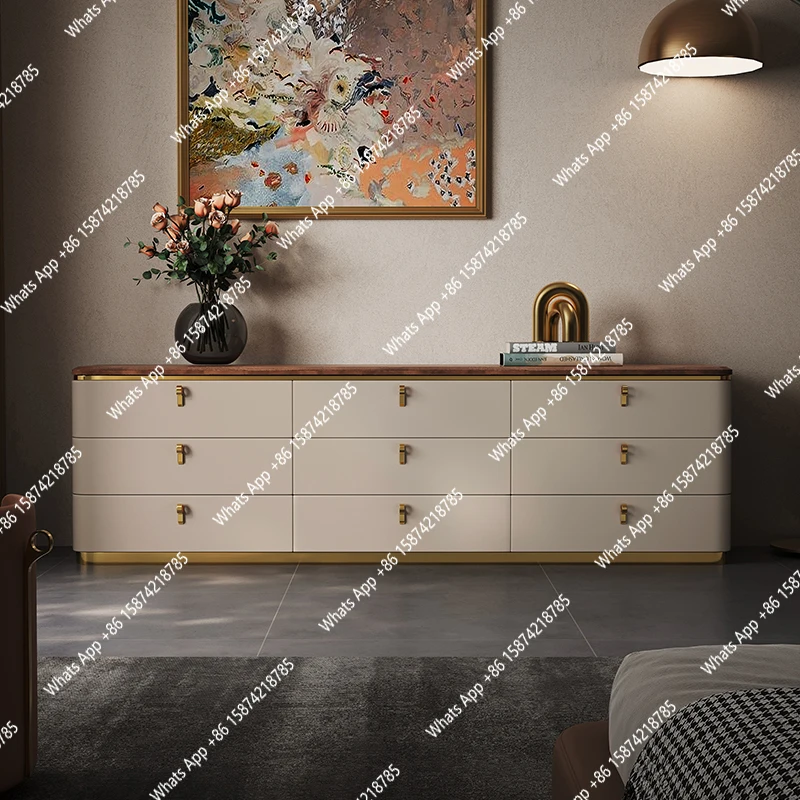 

Italian minimalist TV cabinet bedroom light luxury walnut chest cabinet simple high-end 2 meters floor solid wood locker