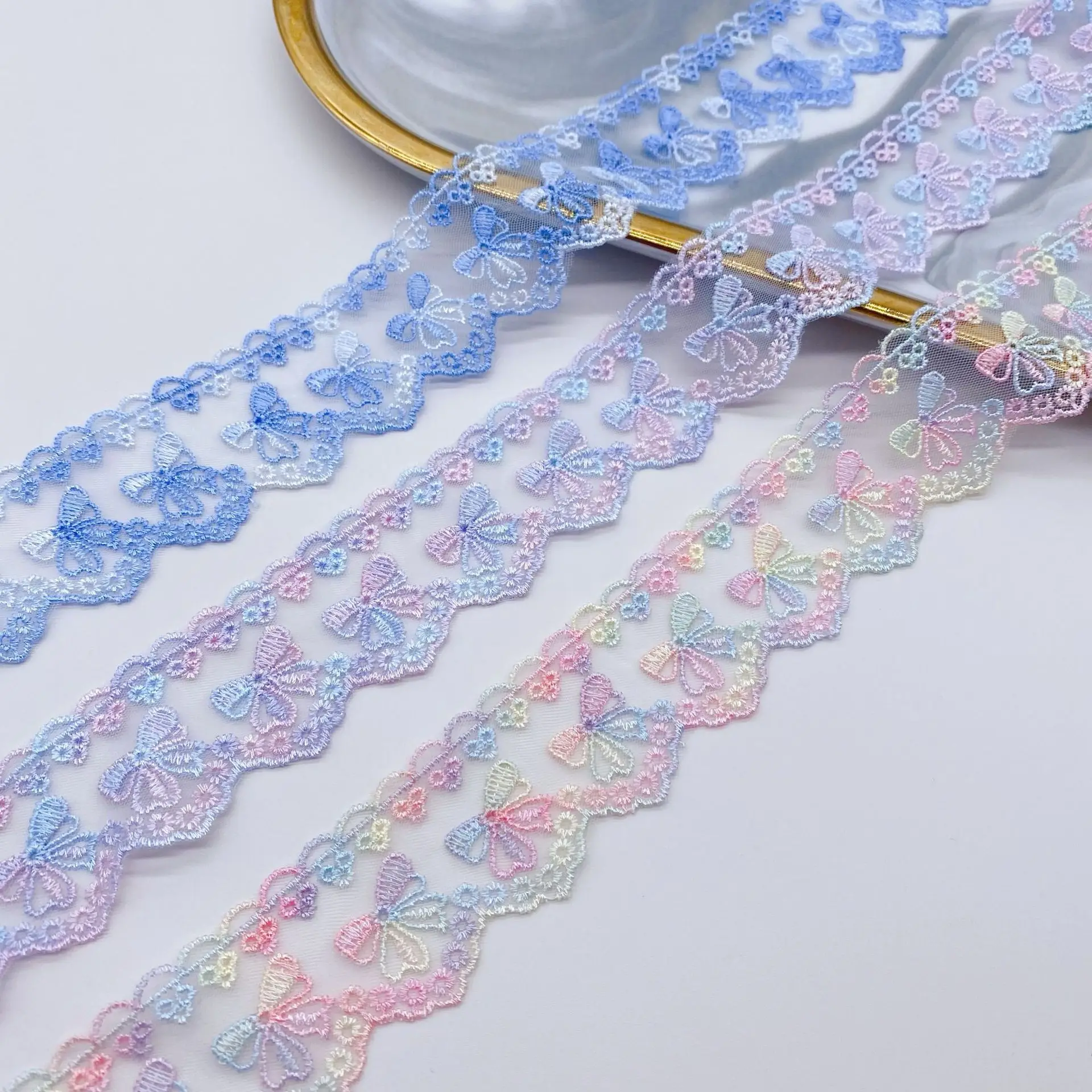 15Yards Embroidery Colored Lace Accessories Double-sided Barcode Bow Multi-color Children's Clothing Mesh Lace