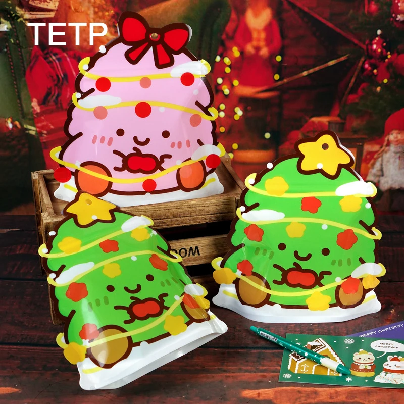 

TETP 50Pcs Christmas Tree Shape Candy Bag New Year Party Handmade Cookies Chocolate Gift Packaging Decoration Holiday Kids Favor