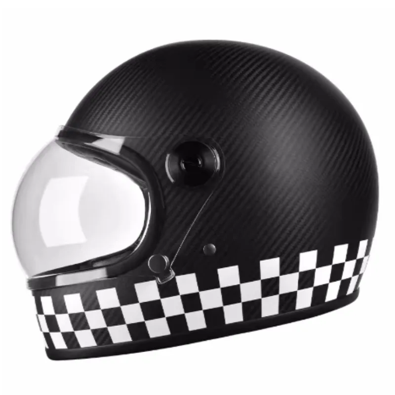 High strength and lightweight carbon fiber bubble lens full face helmet, For Retro Cruising Motorcycle Racing Protective Helmet