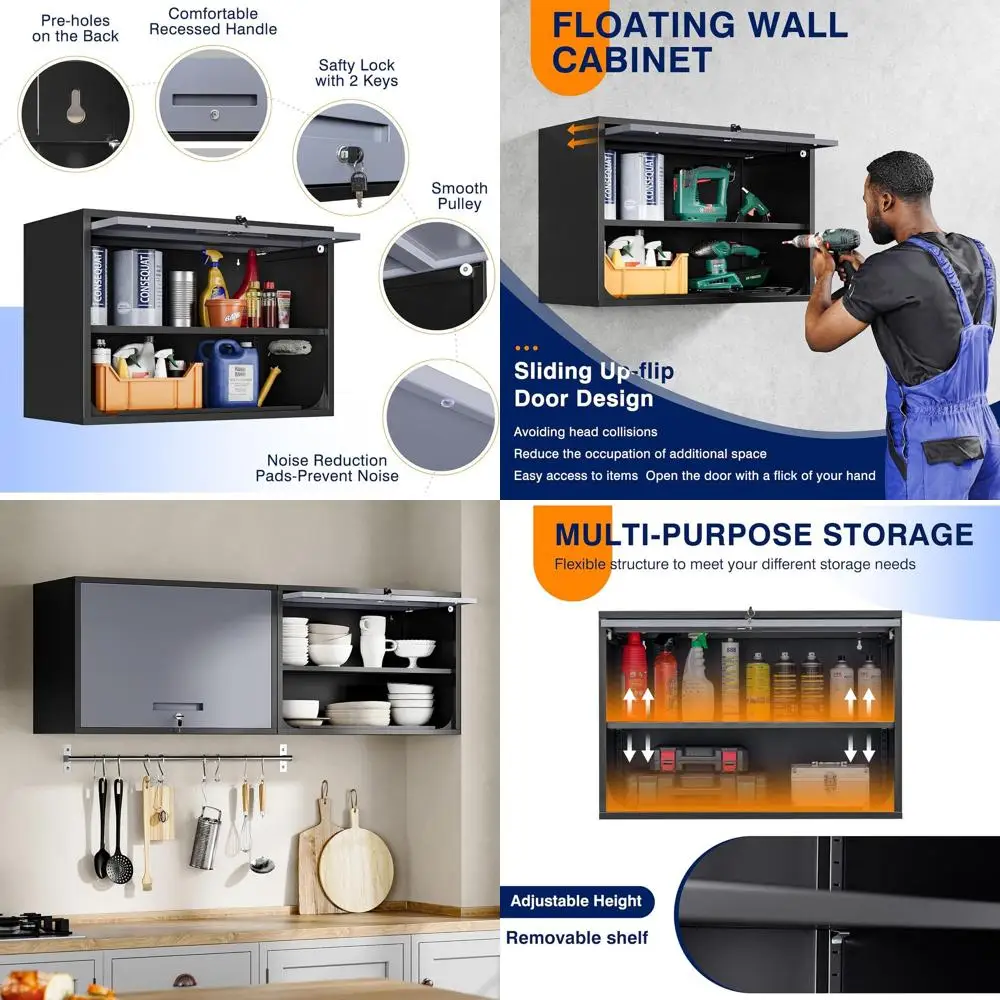 

Черно-серый настенный шкаф с дверцами и полками для гаража, подвала, кухни и склада - 21.6 футов (высота)