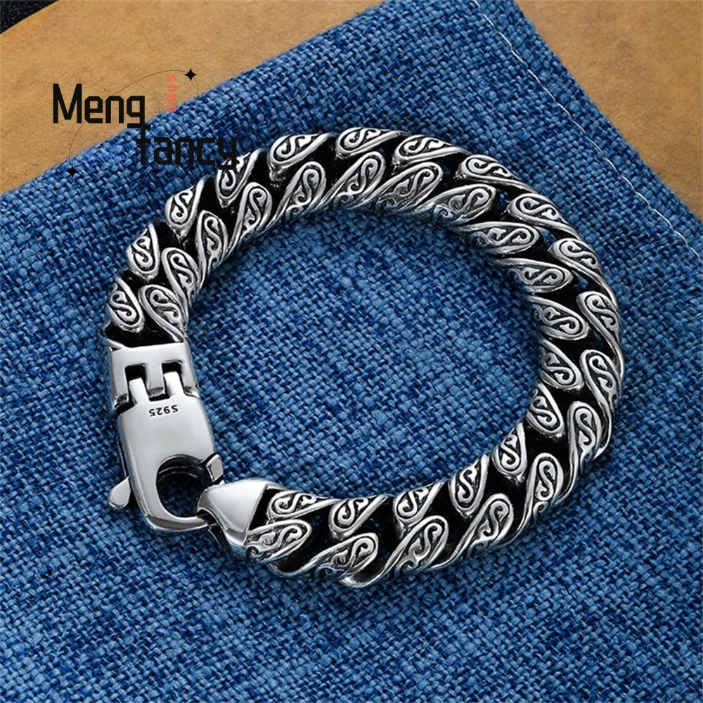 

High - Grade Tang Grass Pattern Bracelet Silver - Plated Bracelet Male Hip - Hop Street Trendsetting Fashion Exquisite Elegant P