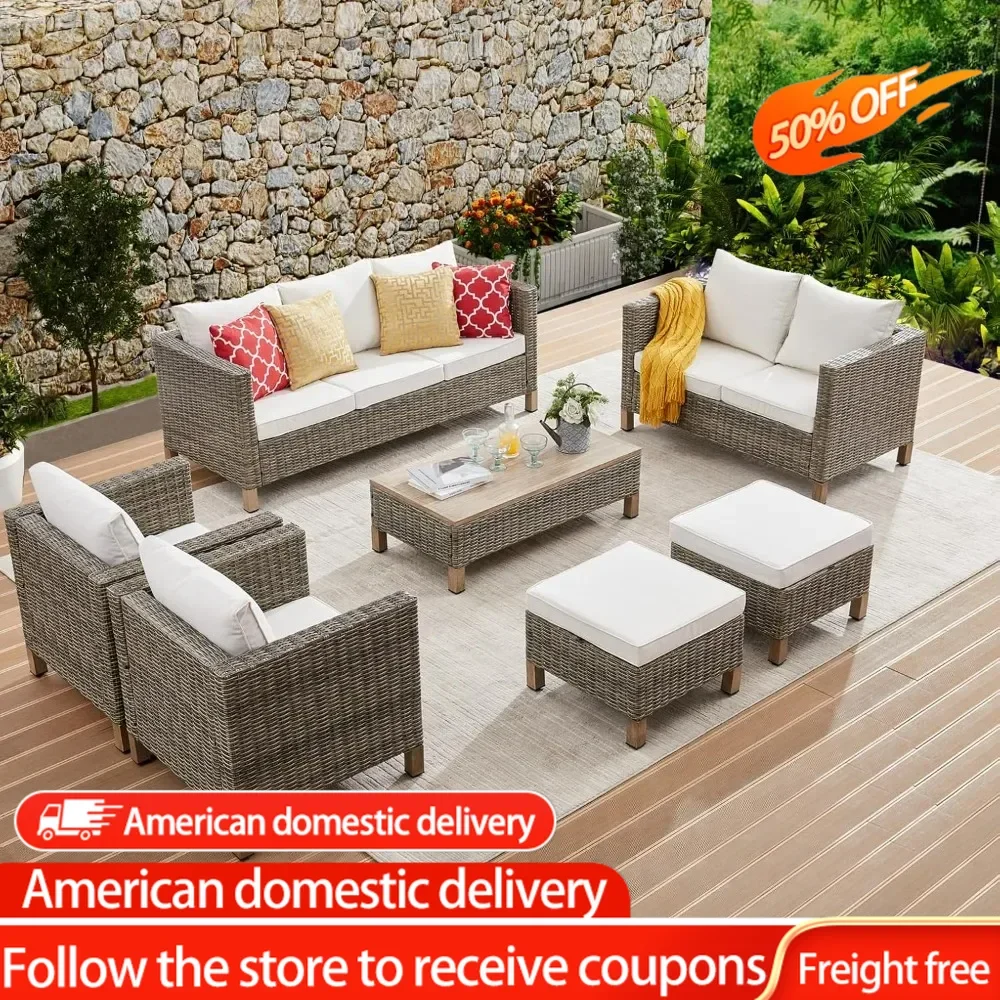 

7 Pieces Sectional Sofa with Metal Top Coffee Table, Hand Woven Wicker Rattan Conversation Set, Outdoor Furniture for Poolside,