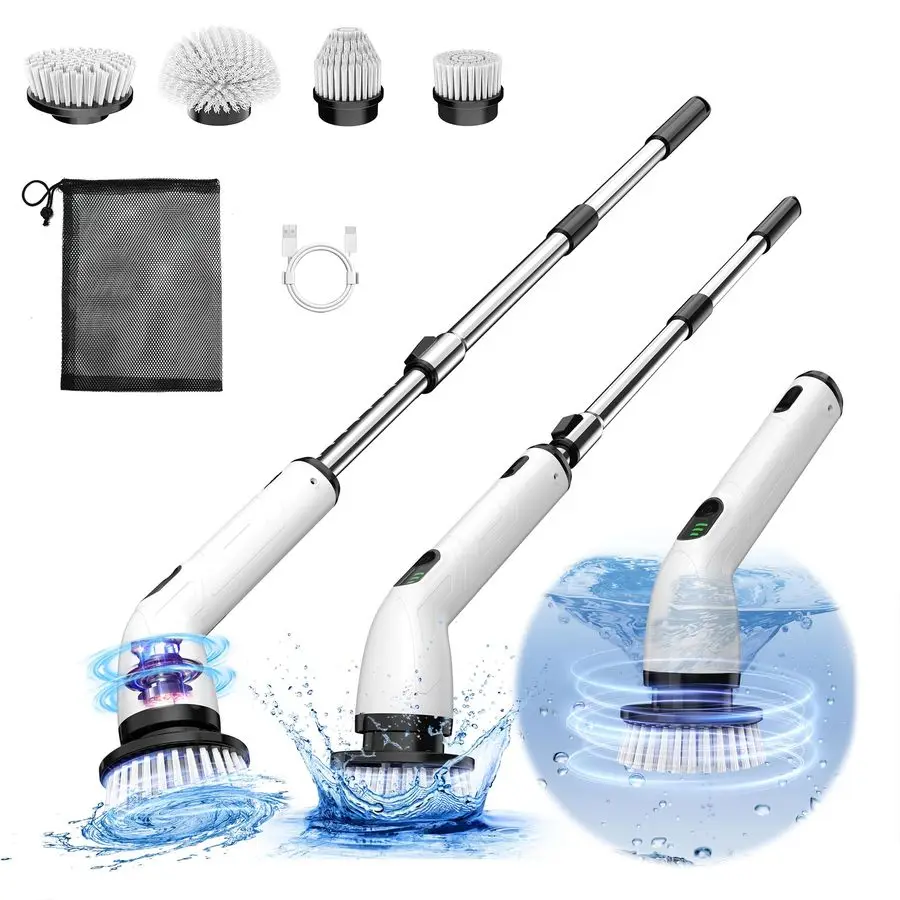 

Electric Spin Scrubber, FullBody IPX7 Waterproof Bathroom Scrubber,4 Replacement Head for Adjustable Extension Handle Electric C