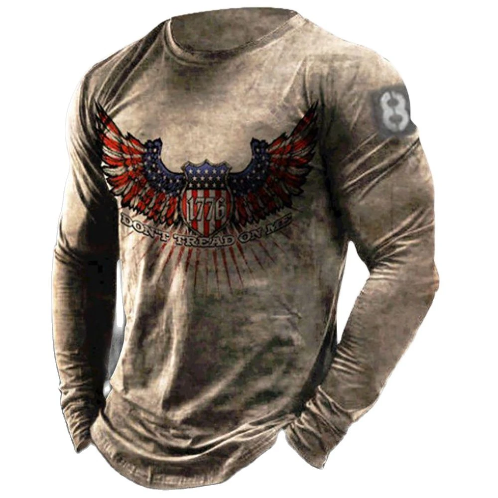 

Retro 3D Digital T-Shirt Men's Casual Long Sleeve T-Shirt Printed Loose American Flag Shirt Europe and America Top 5XL 2022