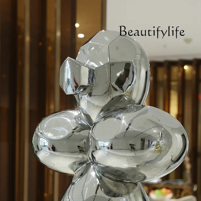 Stainless steel metal ornaments floor-to-ceiling sales office lobby figure sculpture art modern light luxury decoration