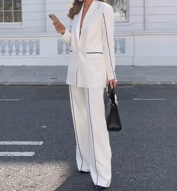Workwear Women's Set 2023 New Hot Selling Fashion Long Sleeve Loose Button Suit Top and Pants Two Piece Set