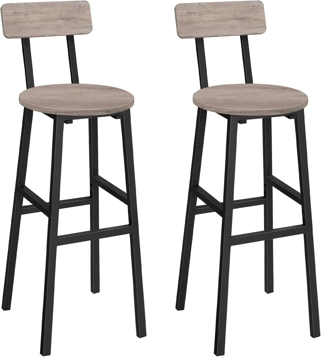 

Bar Stools, Set of 2 Round Chairs, 28 Inches BarStools with Back, Breakfast Chairs with Footrest, Counter Bar Stools