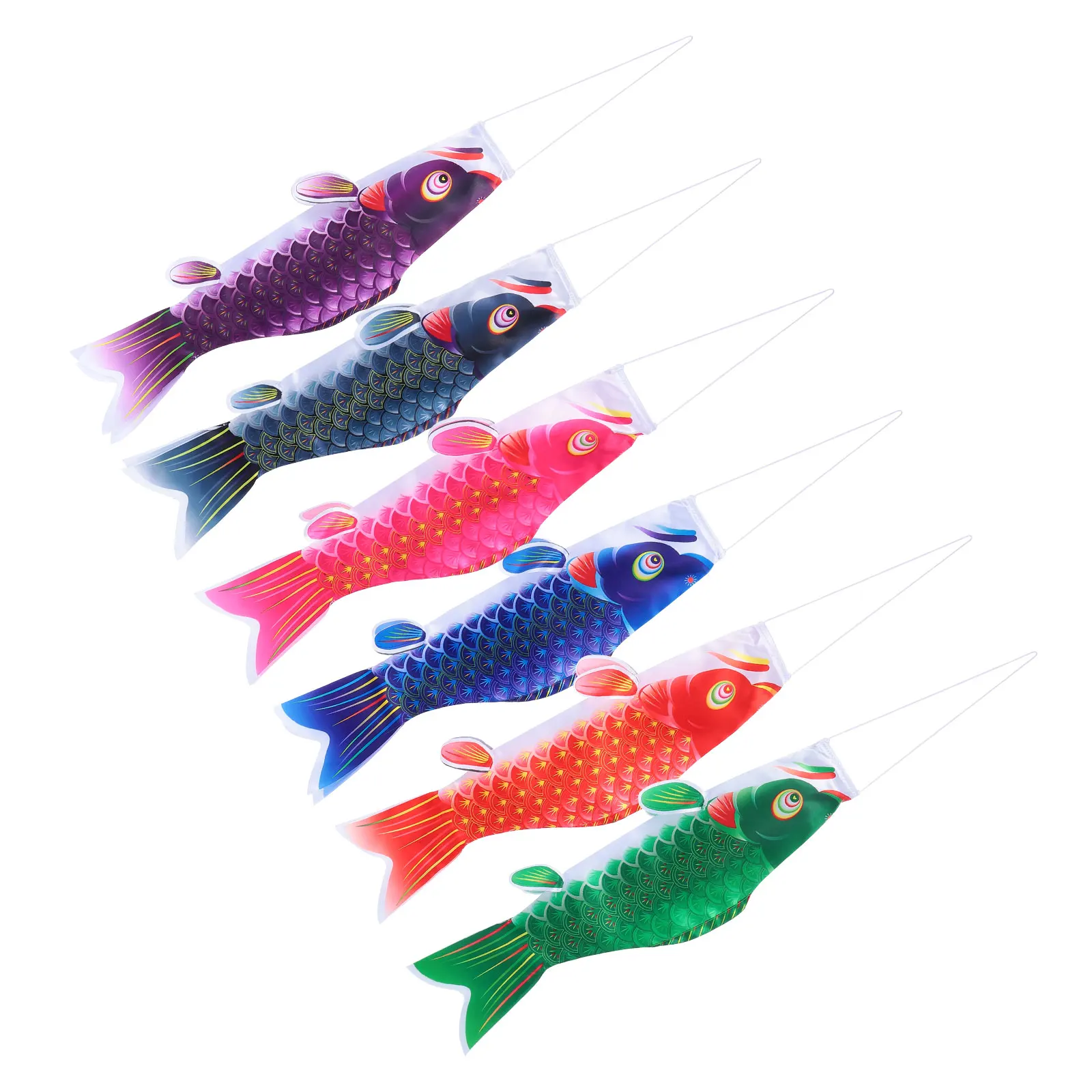 

6pcs Carp Flag Decoration Gift 40cm Black Red Pink Green Blue Purple Japanese Fish Banner Outdoor Festival Hanging Decor