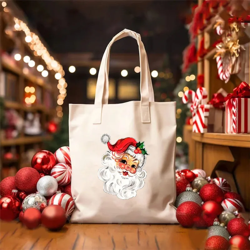 Buylor Personalized Customized Merry Christmas Canvas Bags Custom Name Gift Shopper Bag Santa Present Sacks for Kids Tote Bag