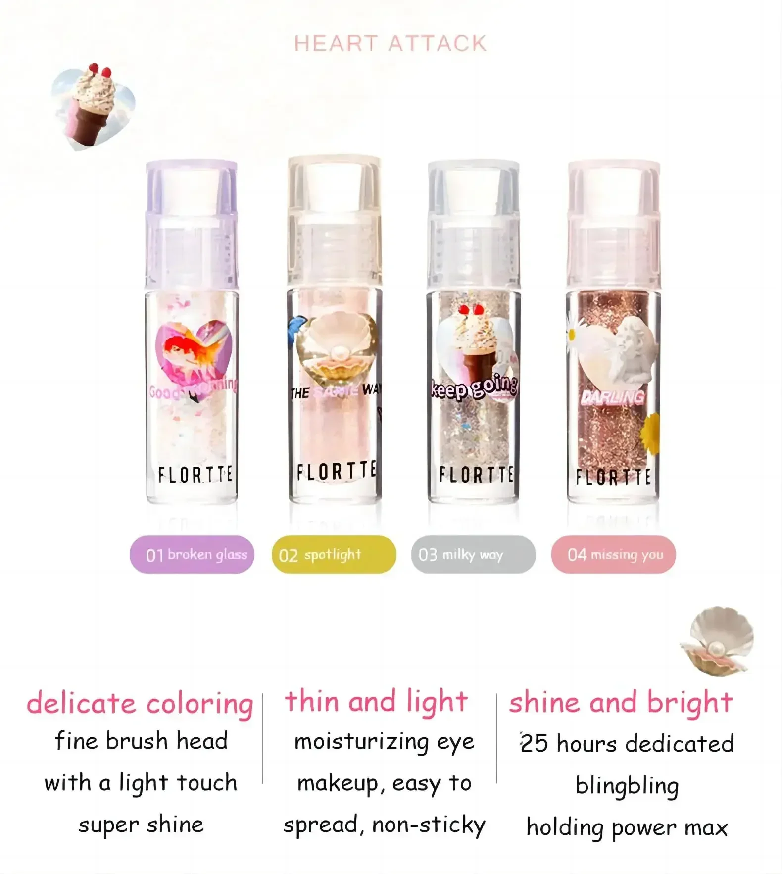 Flortte السائل عينيه لامع بريق تمييز العين ماكياج التجميل الترتر تألق سطع الكذب دودة القز نادر الجمال الإناث #3