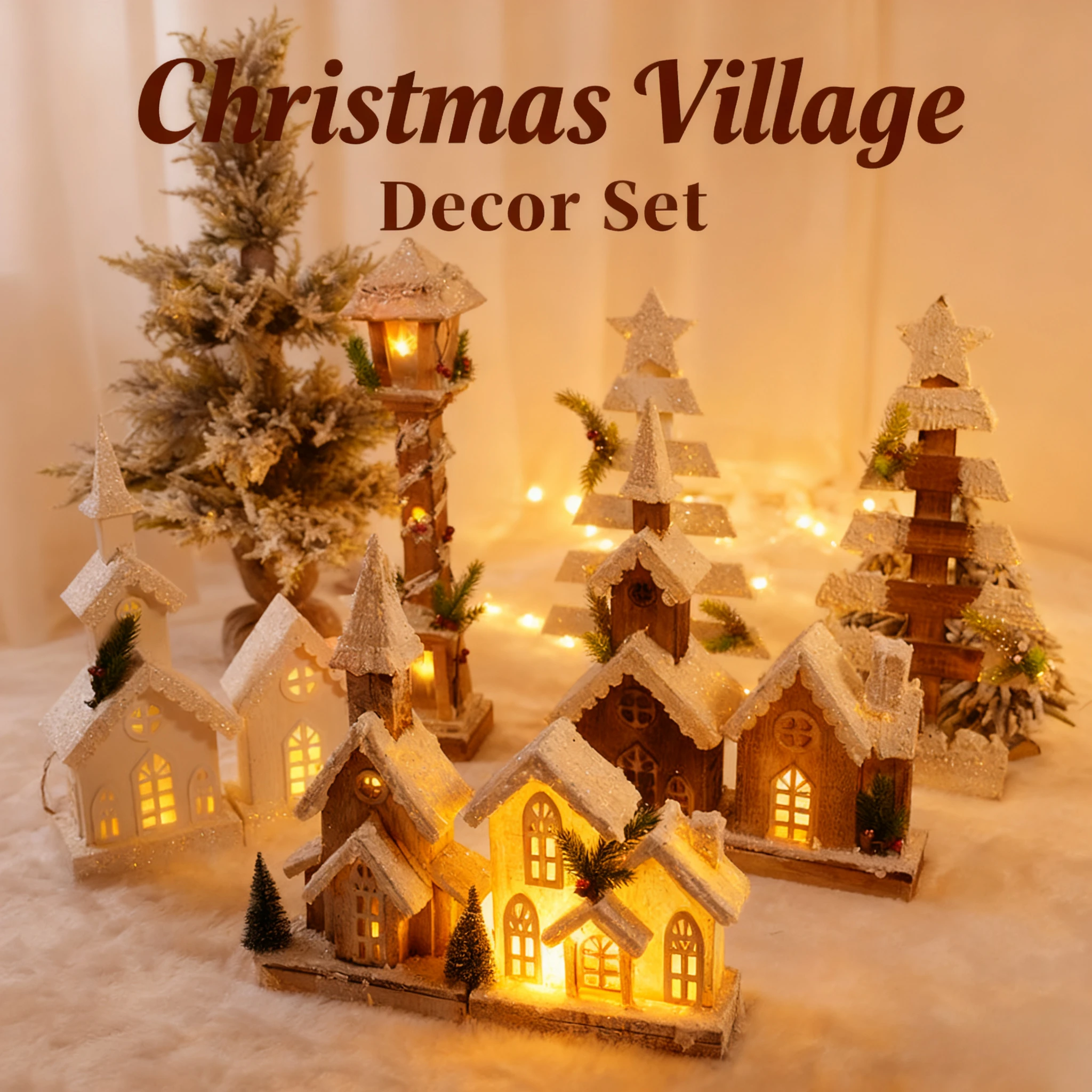 

Christmas wooden tree ornaments creative desktop decorations coffee shop window scene arrangement props