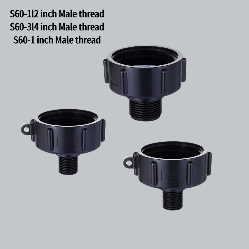 

1Pc IBC Water Tank Reducing Adapter 60mm Coarse Female to 1/2" 3/4“ 1" Fine Male Thread Connector Garden IBC Tank Fitting