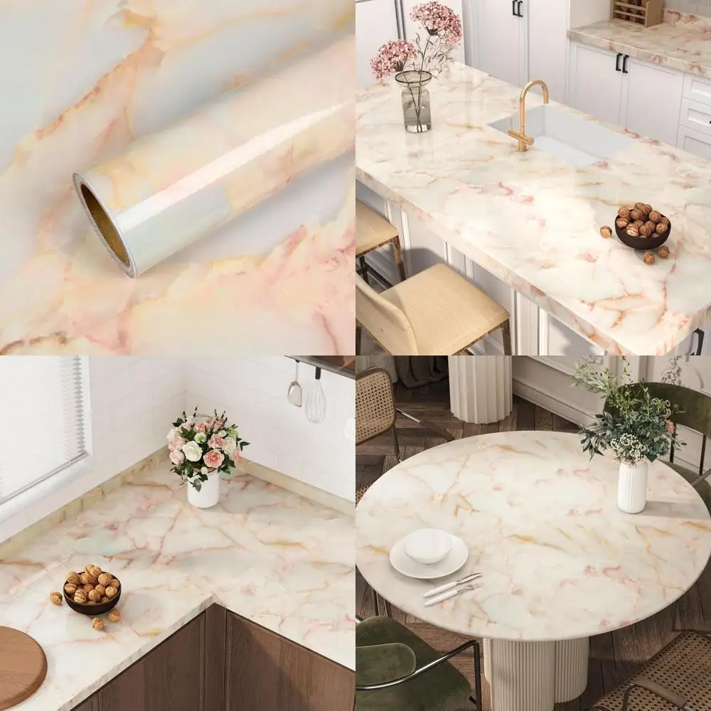 Gold Marble Pattern Waterproof Peel and Stick Kitchen Countertop Covering, 32 x 354, Yellow Marble Design for Wide Counters