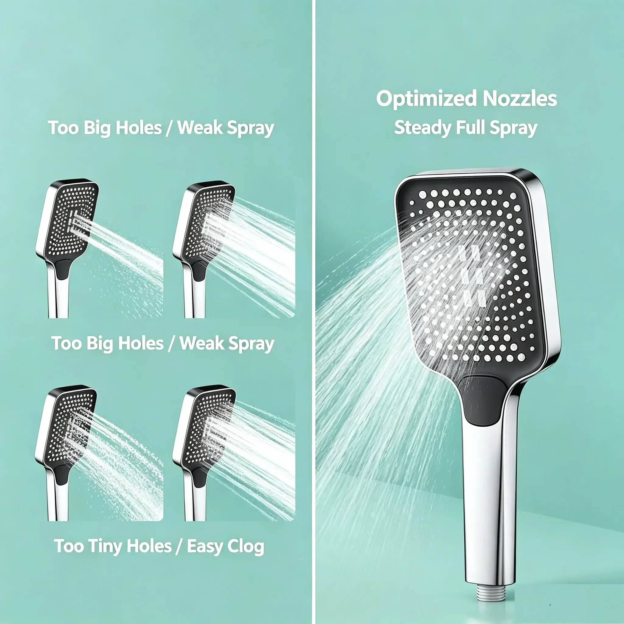 Adjustable 3-Mode High Pressure Shower Head Large Flow Water-Saving Rainfall for Bathroom