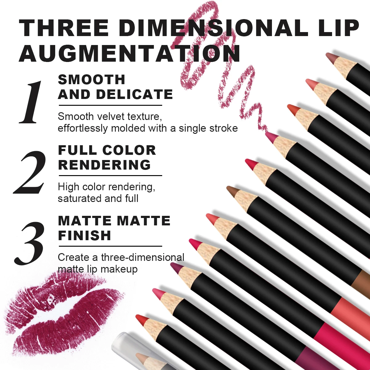 ชุดดินสอเขียนขอบปากเนื้อแมทท์ 12 สี ติดทนนาน กันน้ำ ใช้งานง่าย