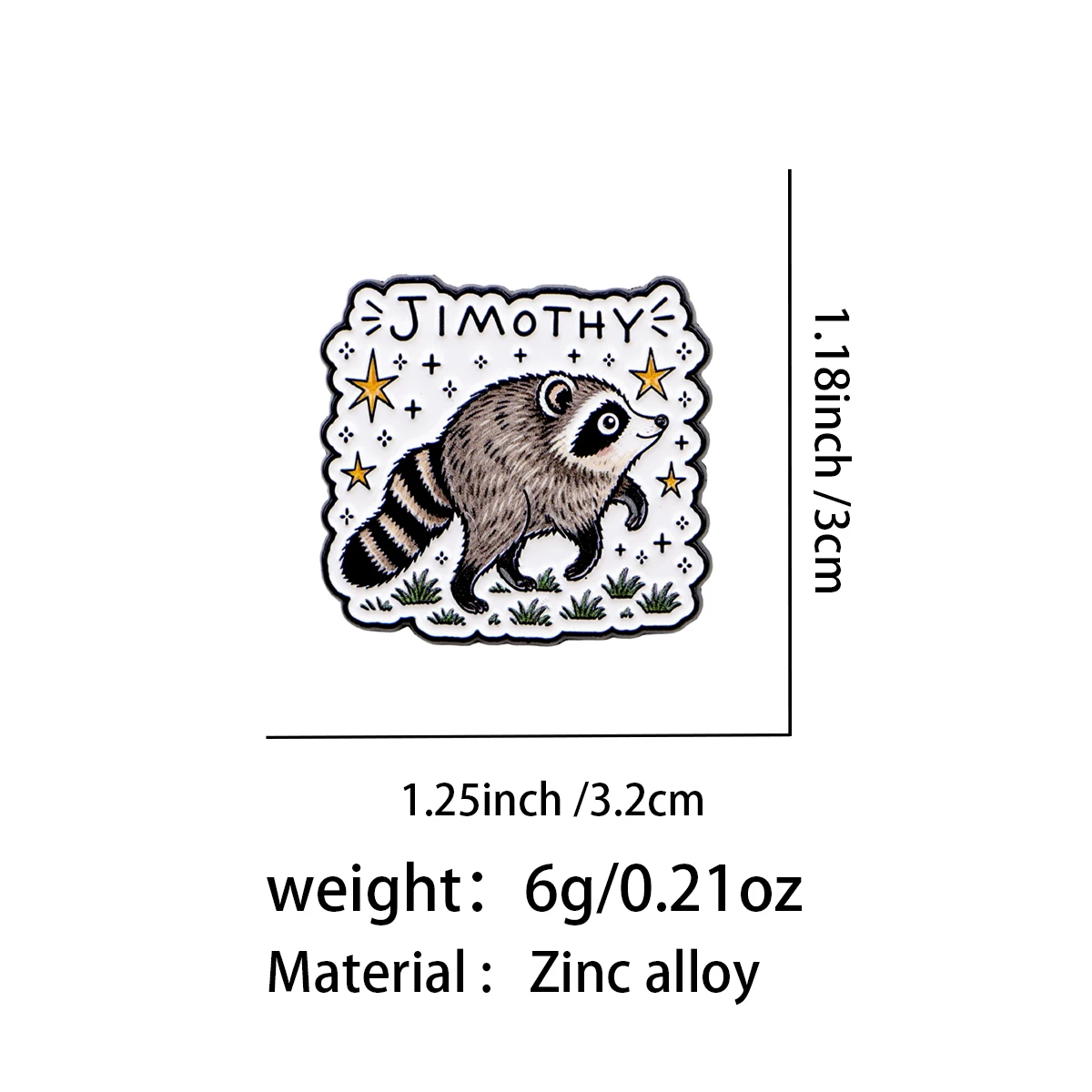 Jimothy Raccoon Enamel Pin Cute Cartoon Raccoon with Star Brooch Lapel Badge Metal Pin for Backpack Jacket Clothing Decor Gift