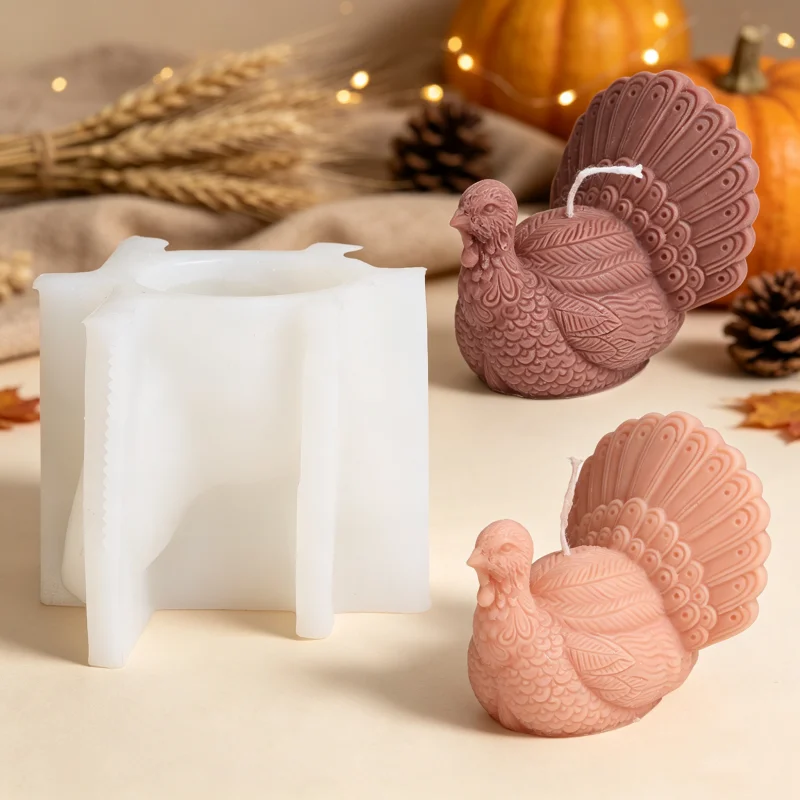 Realistic 3D Turkey Bird Silicone Candle Mould Thanksgiving Festival Turkey Resin Soap Plaster Making Mold DIY Thanksgiving Gift