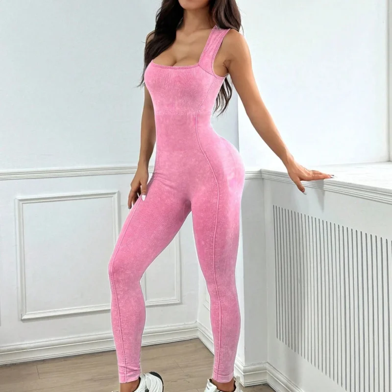 

Frosted Washed Yoga Bodysuit Peach Hip Fitness Outdoor Sportswear for Women jumpsuits Women Sleeveless Bodycon