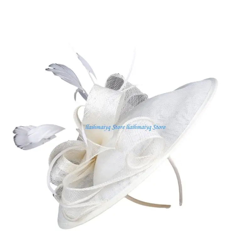 

573B Elegant Derby Race Hat Feathered Sinamay Fascinator Headwear For Weddings Event
