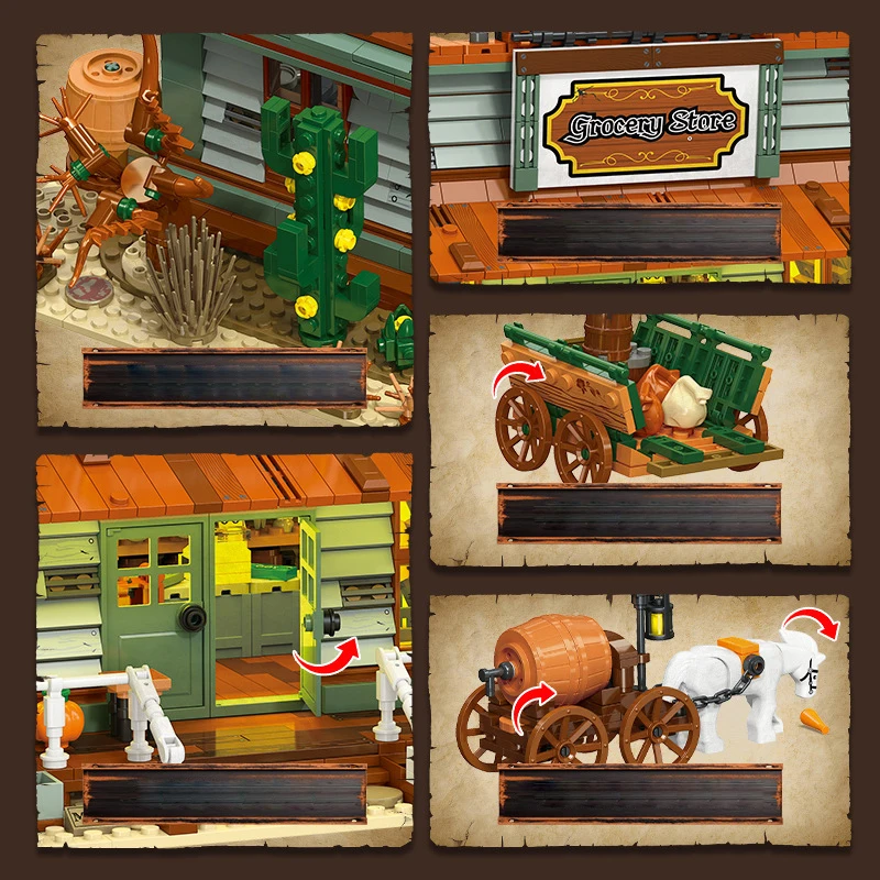 كتلة العمارة الإبداعية متجر البقالة الغربية بناء بناء الطوب منزل عرض الشارع اللعب مع الضوء للهدايا