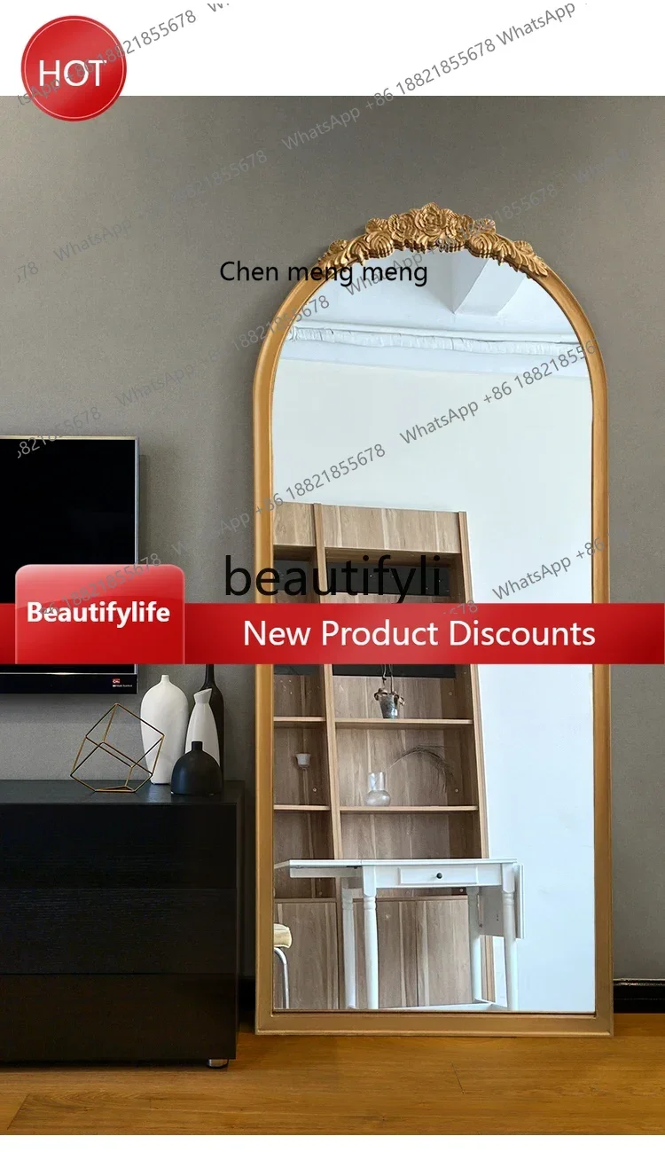cn8350 ss Full-Length Vintage Carved Dressing Mirror for Home Use, Girls' Bedroom Fitting Mirror, American Style Wall-Mounted Fl