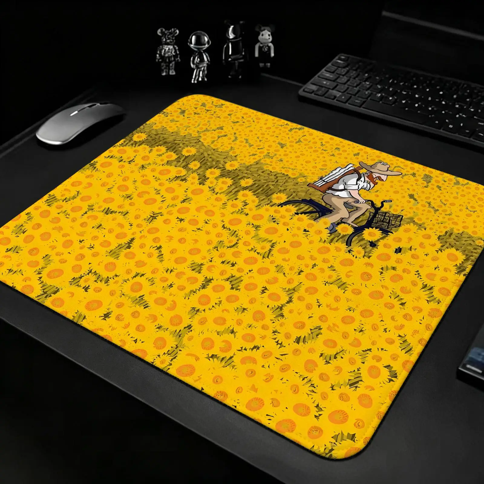 Cartoon Van Gogh Compact S/M/L Gaming Mat,Reinforced Stitched Edge,Portable Non‑Slip Pad for Laptop Office & E‑Sports Game Play