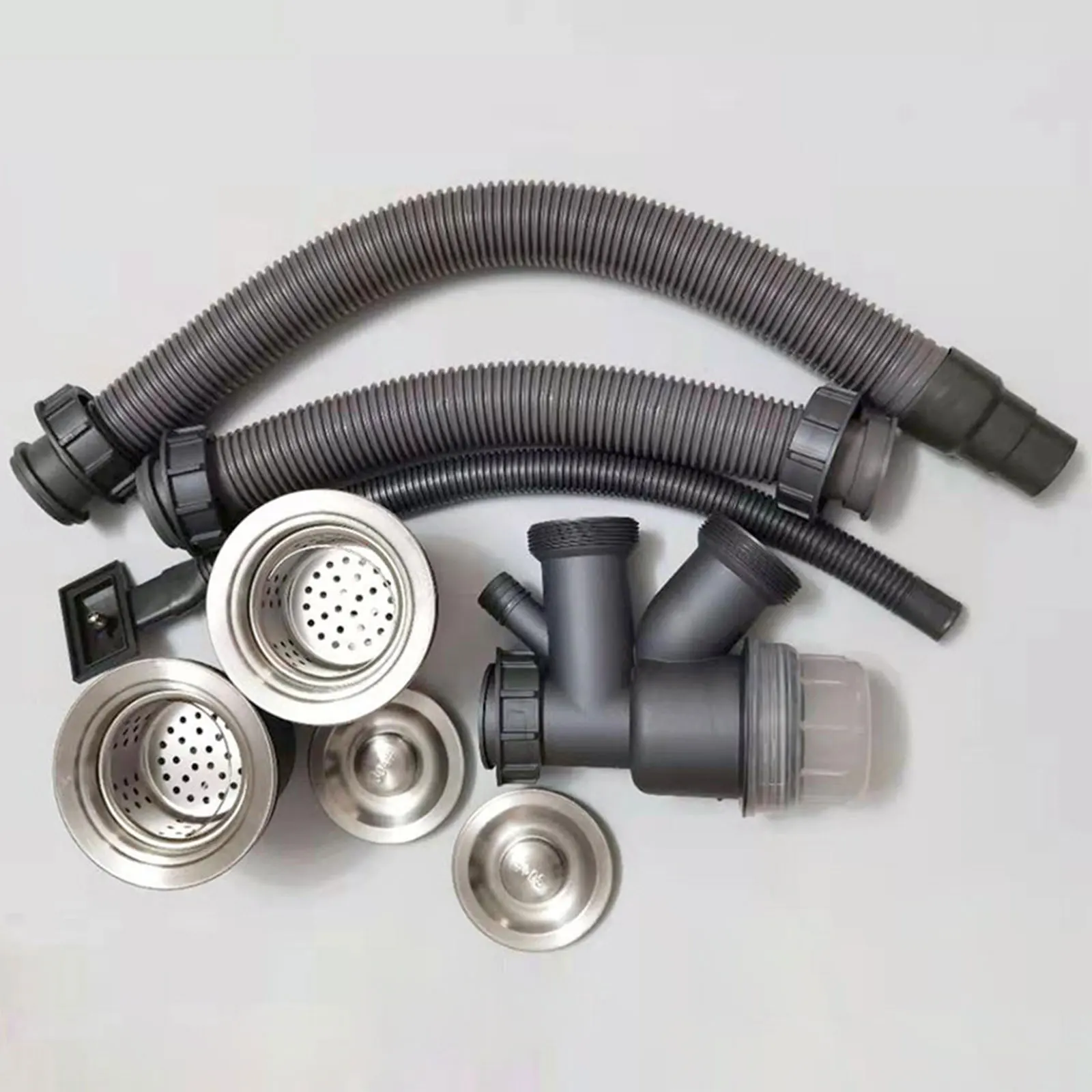 High Quality Kitchen Sink Drain Hose Set Double Filter Anti-odour With Stop Valve For Washbasin Bathroom Kitchen