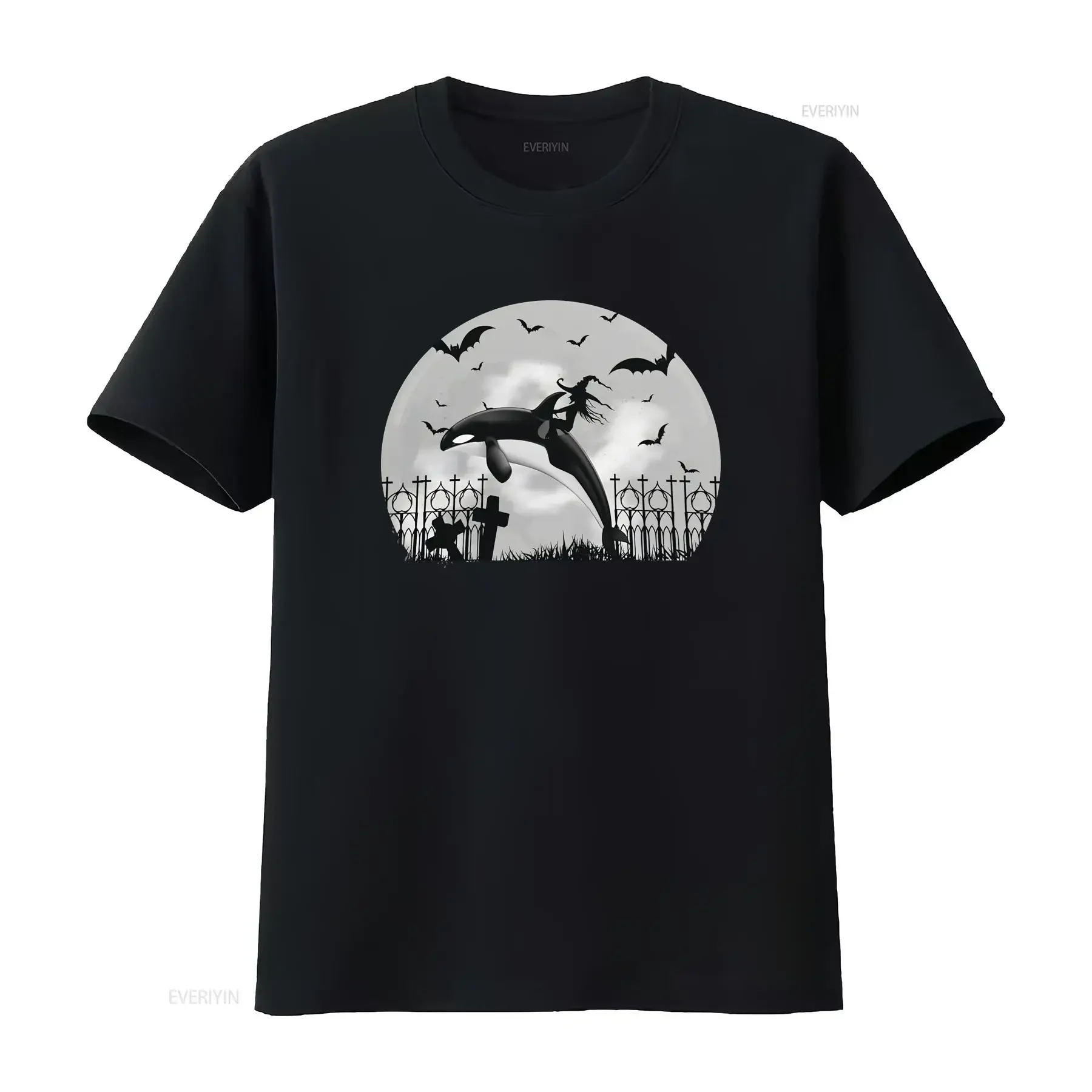 Orca Killer Whale Moonlight Funny Halloween Costume T shirt vintage Washed Stretched Versatile Top For Everyday Wear Unisex