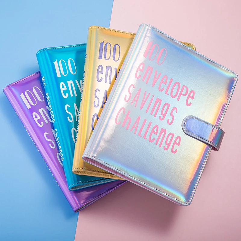 

100 Envelope Challenge Loose-leaf Notebook Colorful Pu Leather Notepad Cash Savings Budget Record Book Creative Hand Account