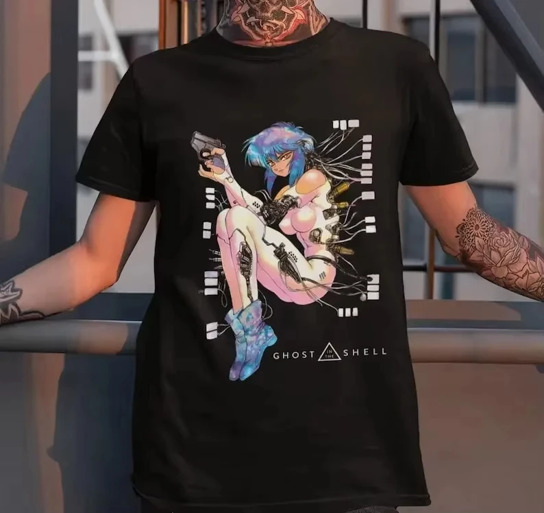 

Футболка с цветочным принтом, мягкая, дышащая, повседневная, удобная, оверсайз, в стиле аниме, Ghost in the Shell, Мотоко Кусанаги, унисекс, длинная