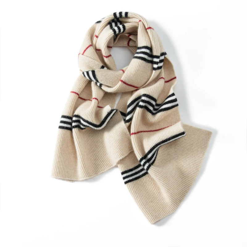 High Quality 100% Cashmere Scarf Women's Autumn Winter New Striped Color Blocked Scarf Fashion Korean Warm Scarf Light Luxury
