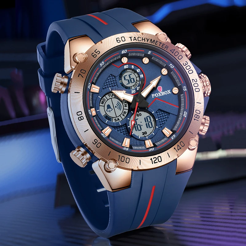 

Новые оригинальные мужские часы FOXBOX, модные деловые водонепроницаемые часы для мужчин, повседневные светящиеся светодиодные часы-хронограф с будильником, мужской подарок