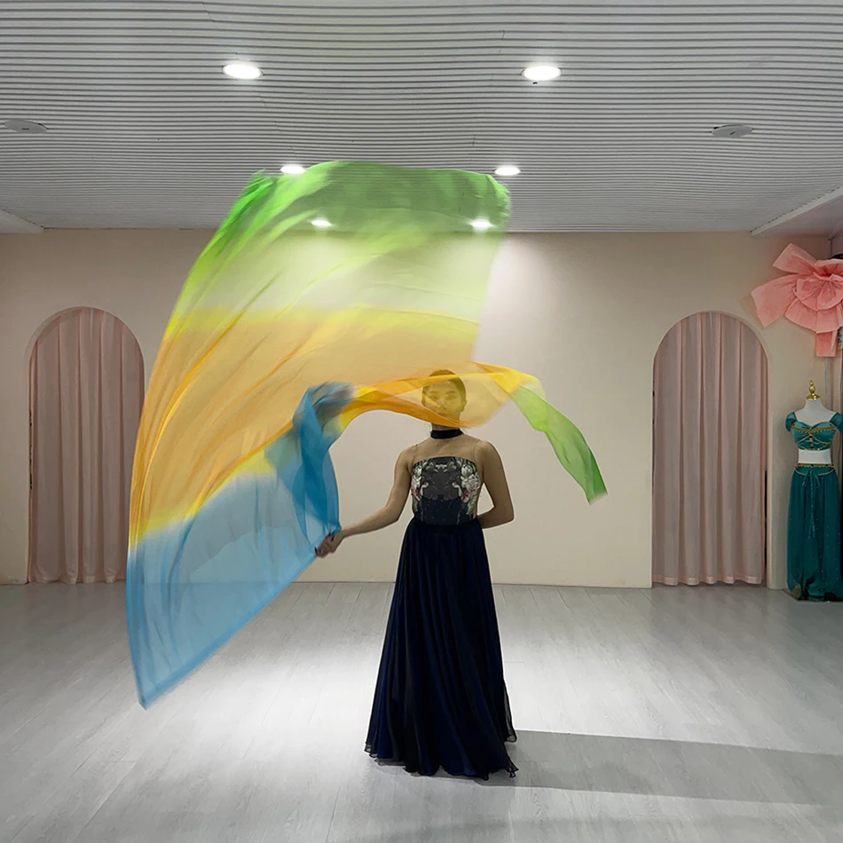 Accessori per la danza del ventre bandiere con velo di seta bandiera a colori sfumati 190*140 per oggetti di scena di carnevale per la pratica delle prestazioni sul palco per adulti