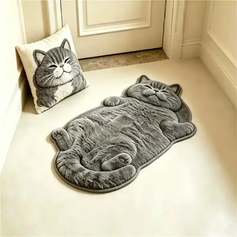 New#Adorable Fun Cat-Shaped Area Rug Home Decor Carpet For Living Rooms Cartoon Bedrooms Bedsie Floor Mat Soft Plush