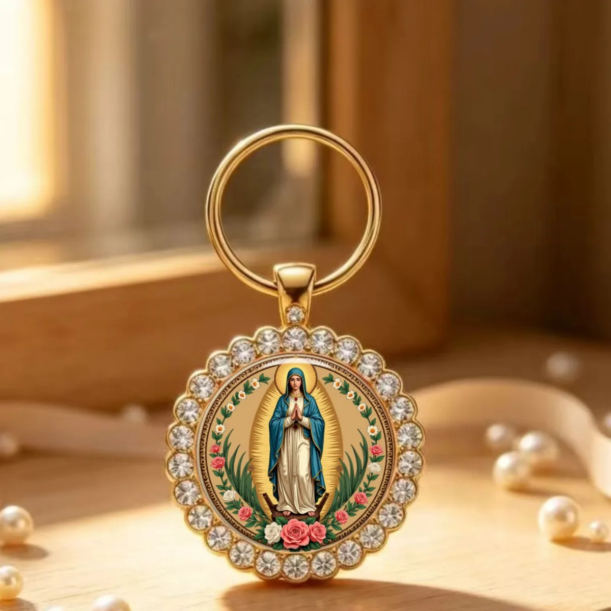 A 1pc Mother Mary Time Gem Keychain, perfect as a gift for friends and family, a keepsake, or a birthday present.