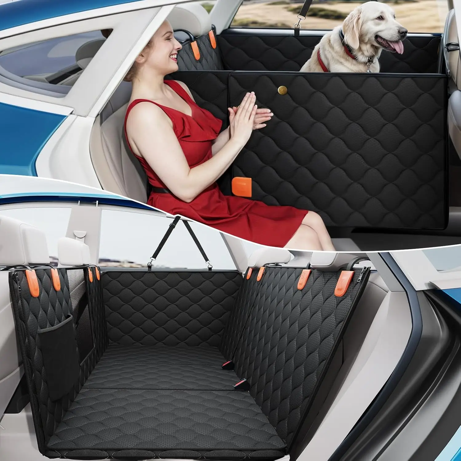 

Convertible Dog Car Seat Cover with Hard Bottom, Holds 400 lbs, Waterproof Hammock for Cars and SUVs