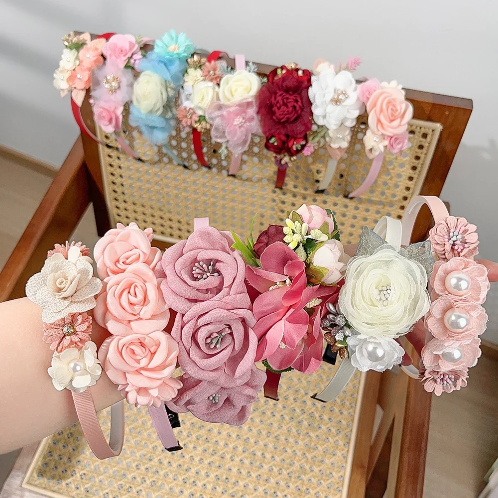 1pcs Bride Wedding Hairband Artificial Flower Crown Headband Hair Accessories Women Girls Sweet Floral Hair Hoop Party Headwear